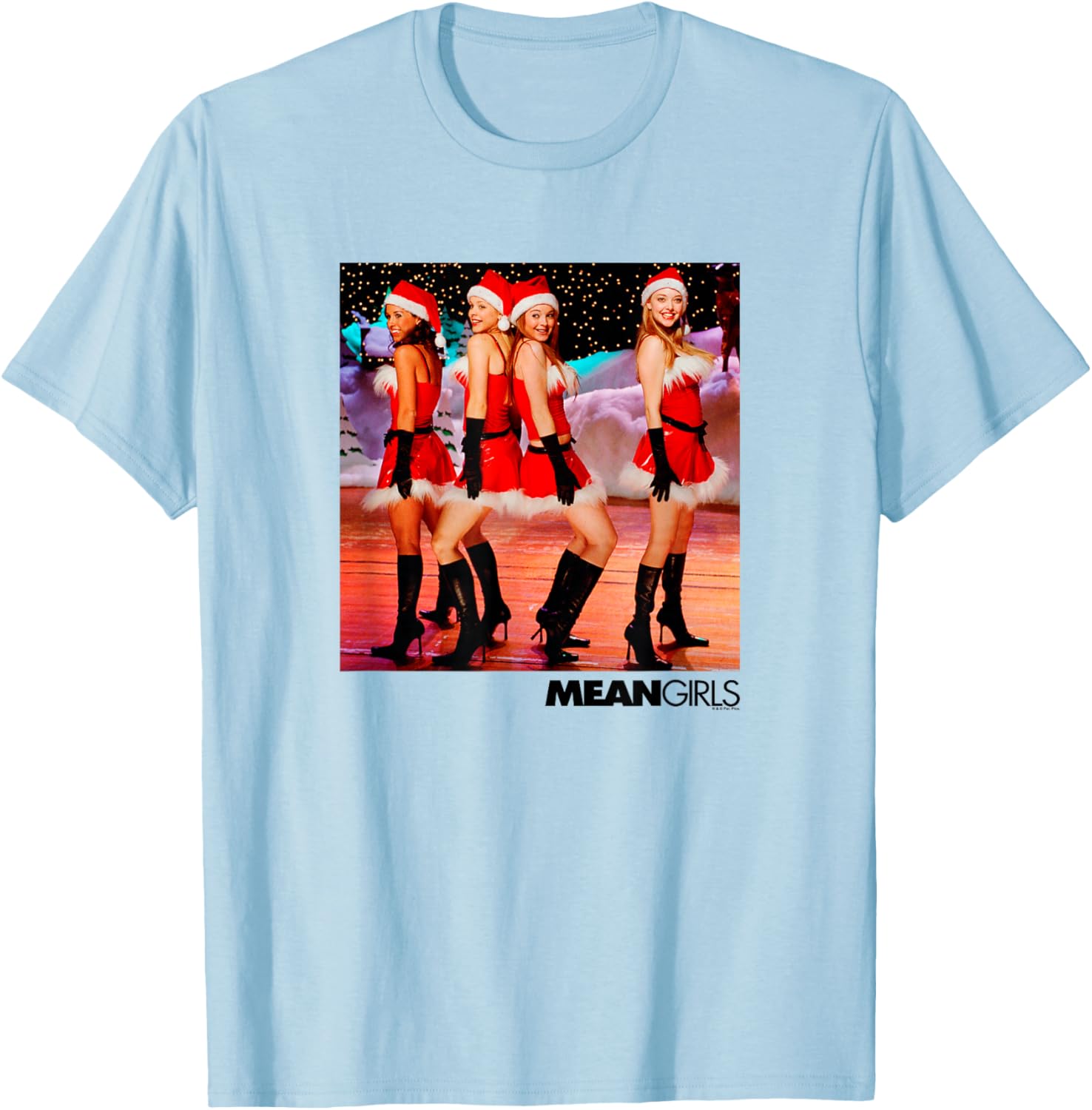 Mean Girls - Regina Gretchen Karen Christmas Santa Dance T-Shirt - T-Shirt | Light Blue