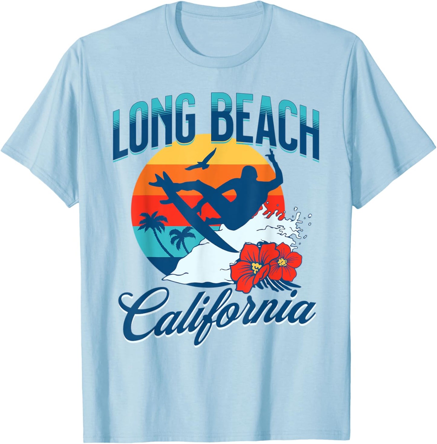 Long Beach California Surf Summer Vacation Vintage T-Shirt - T-Shirt | Light Blue