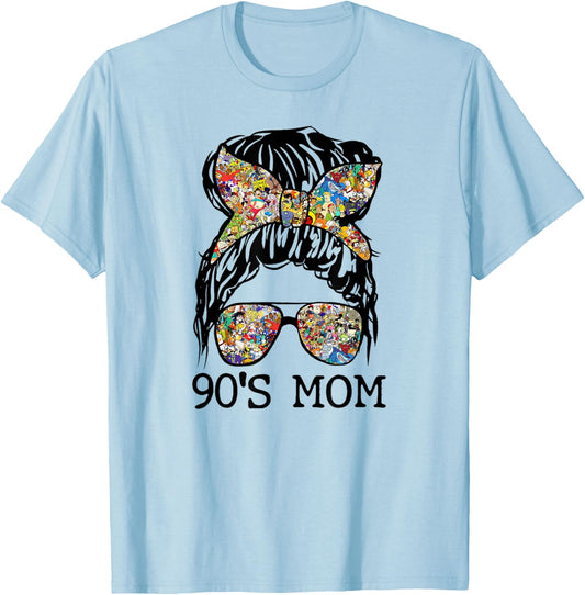 90's Mom Mama Momlife Mother's Day Present Mommy Messy Bun T-Shirt - T-Shirt | Light Blue