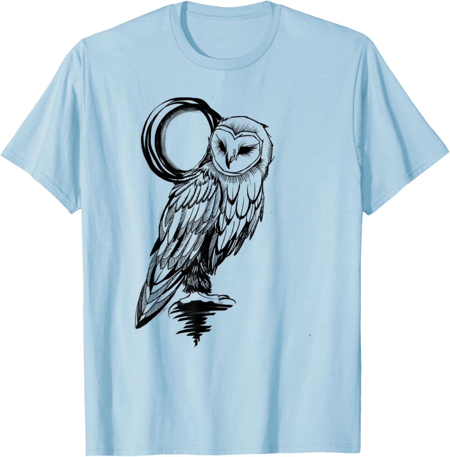 Owl motif shirt, owl black and white print, Barn Owl T-Shirt - T-Shirt | Light Blue