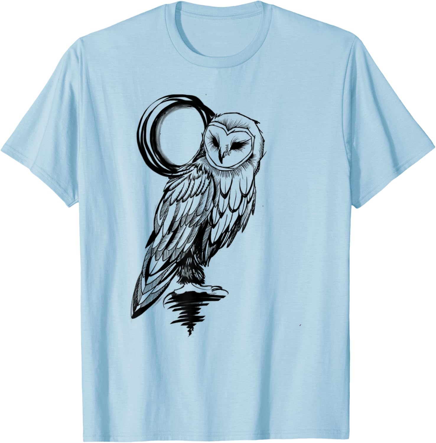 Owl motif shirt, owl black and white print, Barn Owl T-Shirt - T-Shirt | Light Blue