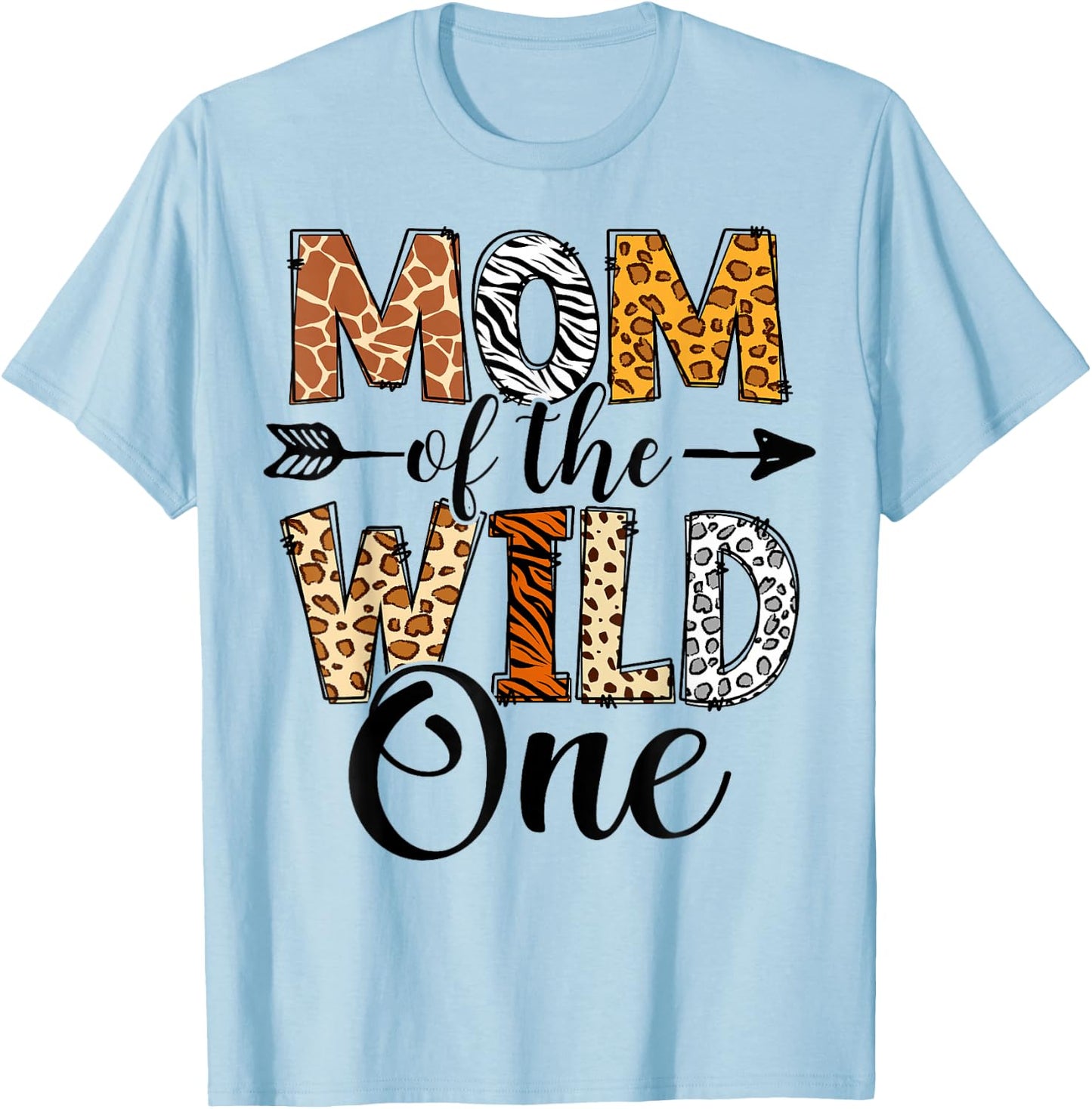 Mom Of The Wild One Family 1st Birthday African Safari Gift T-Shirt - T-Shirt | Light Blue