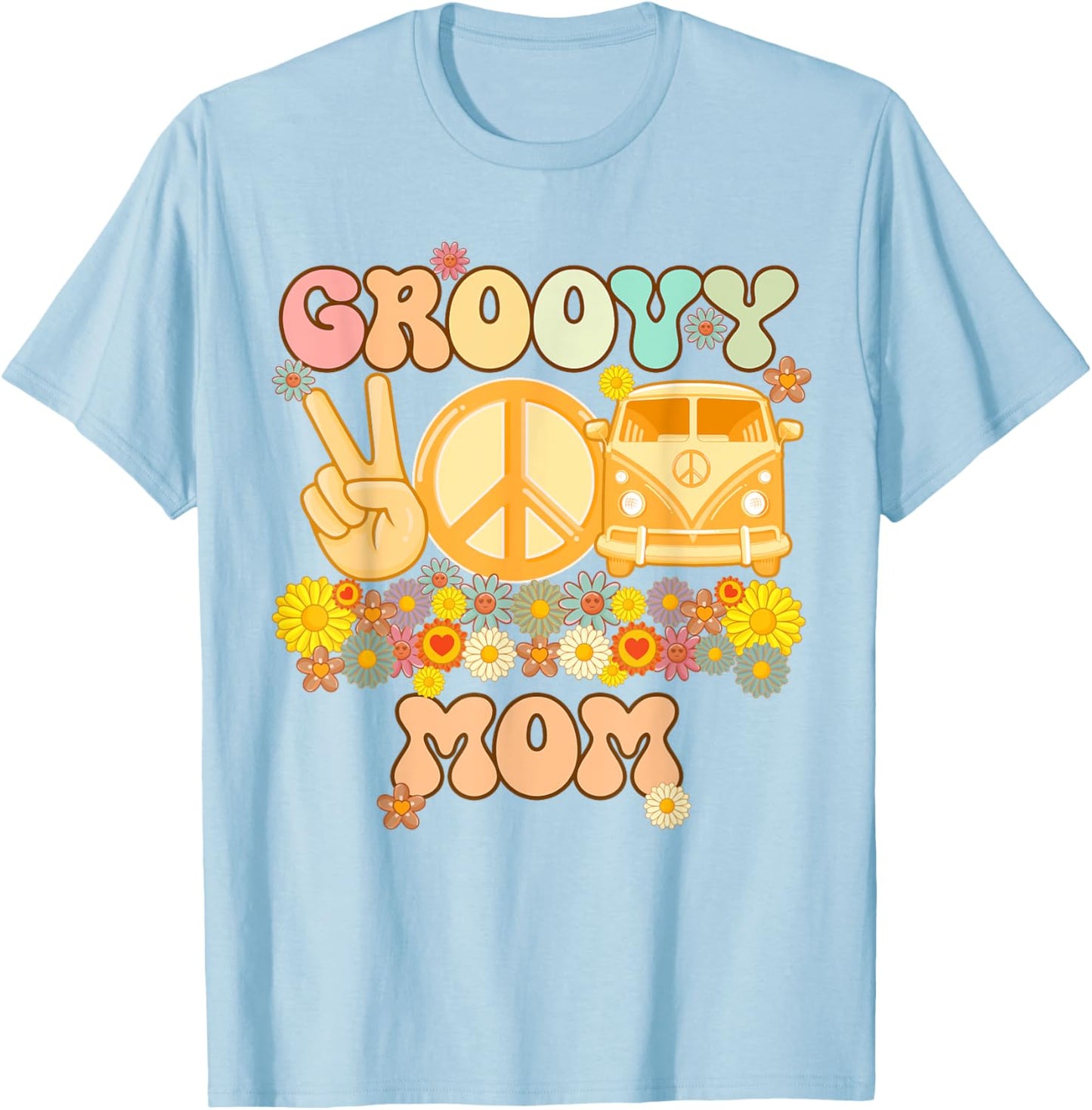 Groovy Mom Retro Matching Family Baby Shower Mother's Day T-Shirt - T-Shirt | Light Blue