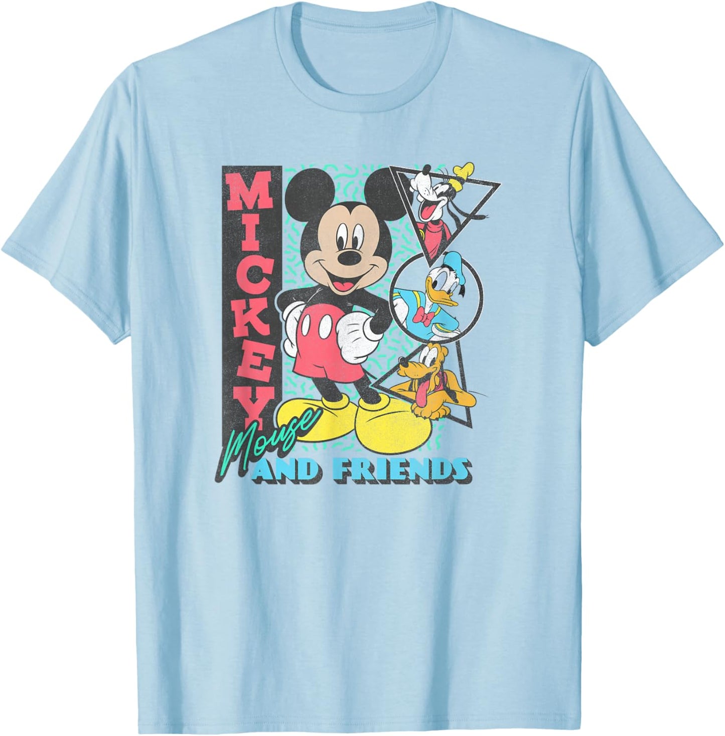 Disney Mickey & Friends Retro 90's Group Poster T-Shirt - T-Shirt | Light Blue
