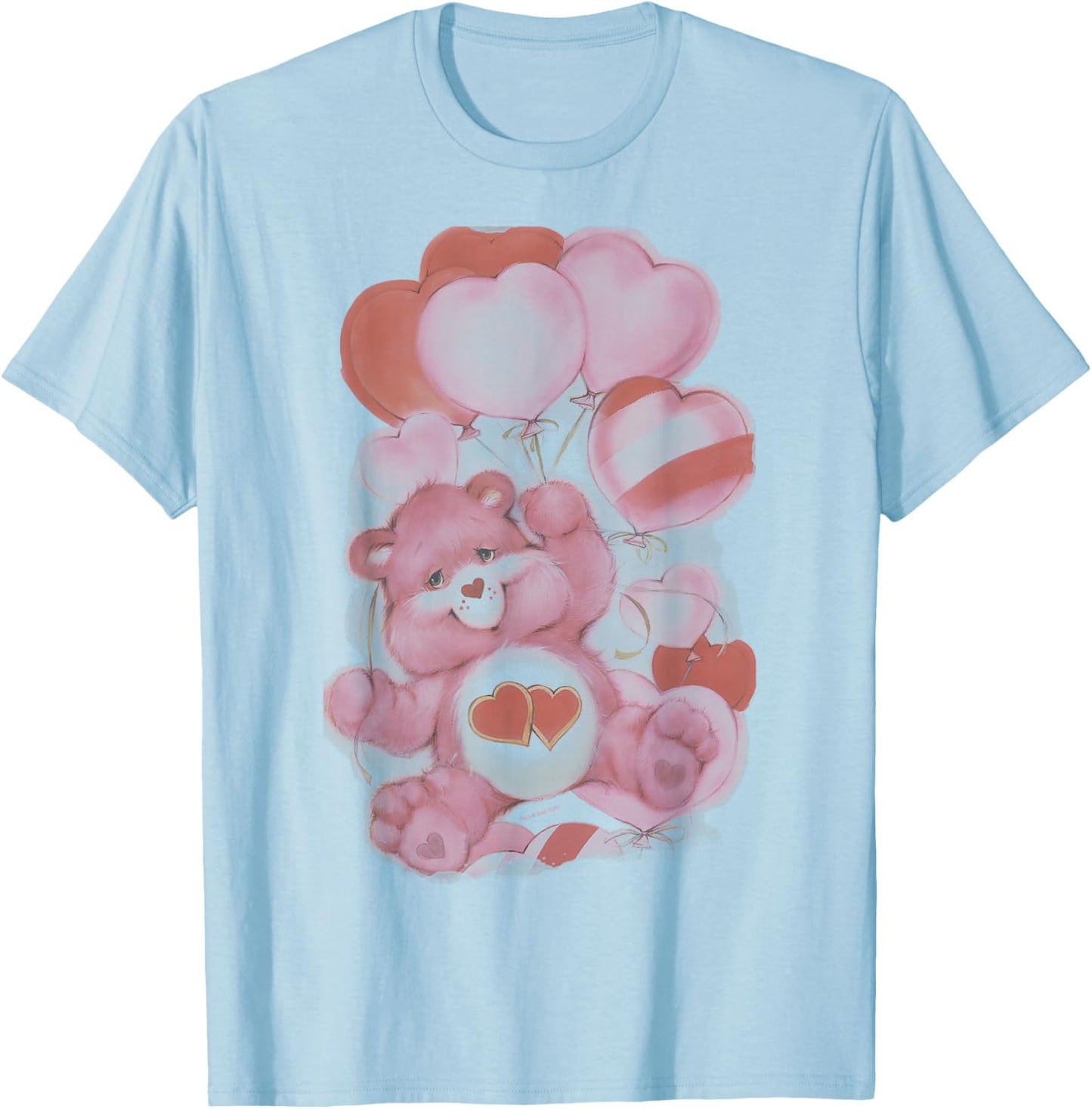 Care Bears Valentine's Day Love-a-Lot Bear Watercolor Hearts T-Shirt - T-Shirt | Light Blue