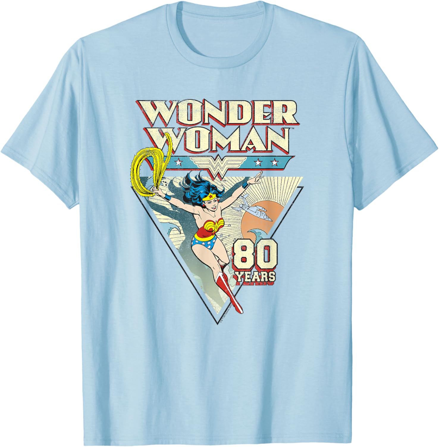DC Comics Wonder Woman 80th Vintage Comic Triangle T-Shirt - T-Shirt | Light Blue