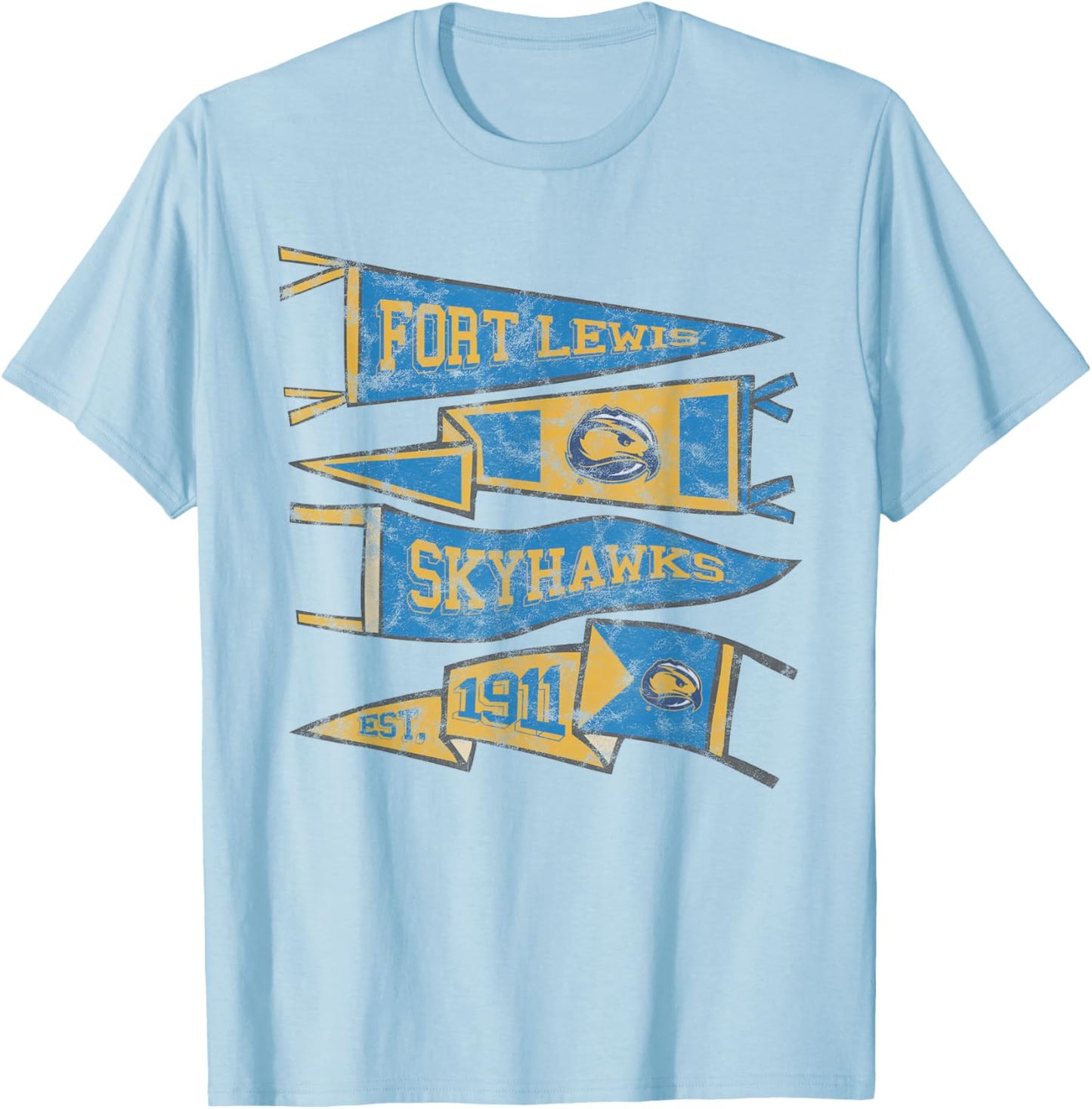 Fort Lewis College FLC Skyhawks Distressed Pennants T-Shirt - T-Shirt | Light Blue