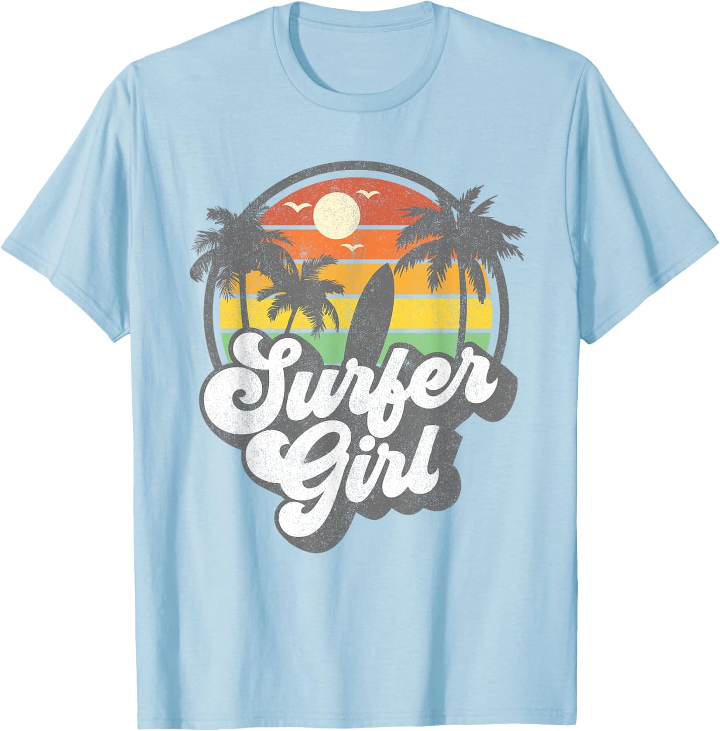 Surfer Girl Beach Retro 70s Vintage Surfing Vacation Gift T-Shirt - T-Shirt | Light Blue