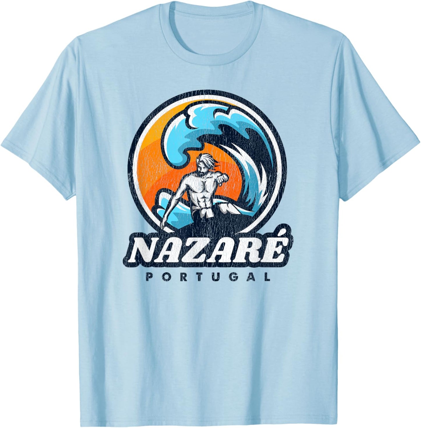 Nazare Portugal Surfing Competition Vintage Surf Style T-Shirt - T-Shirt | Light Blue