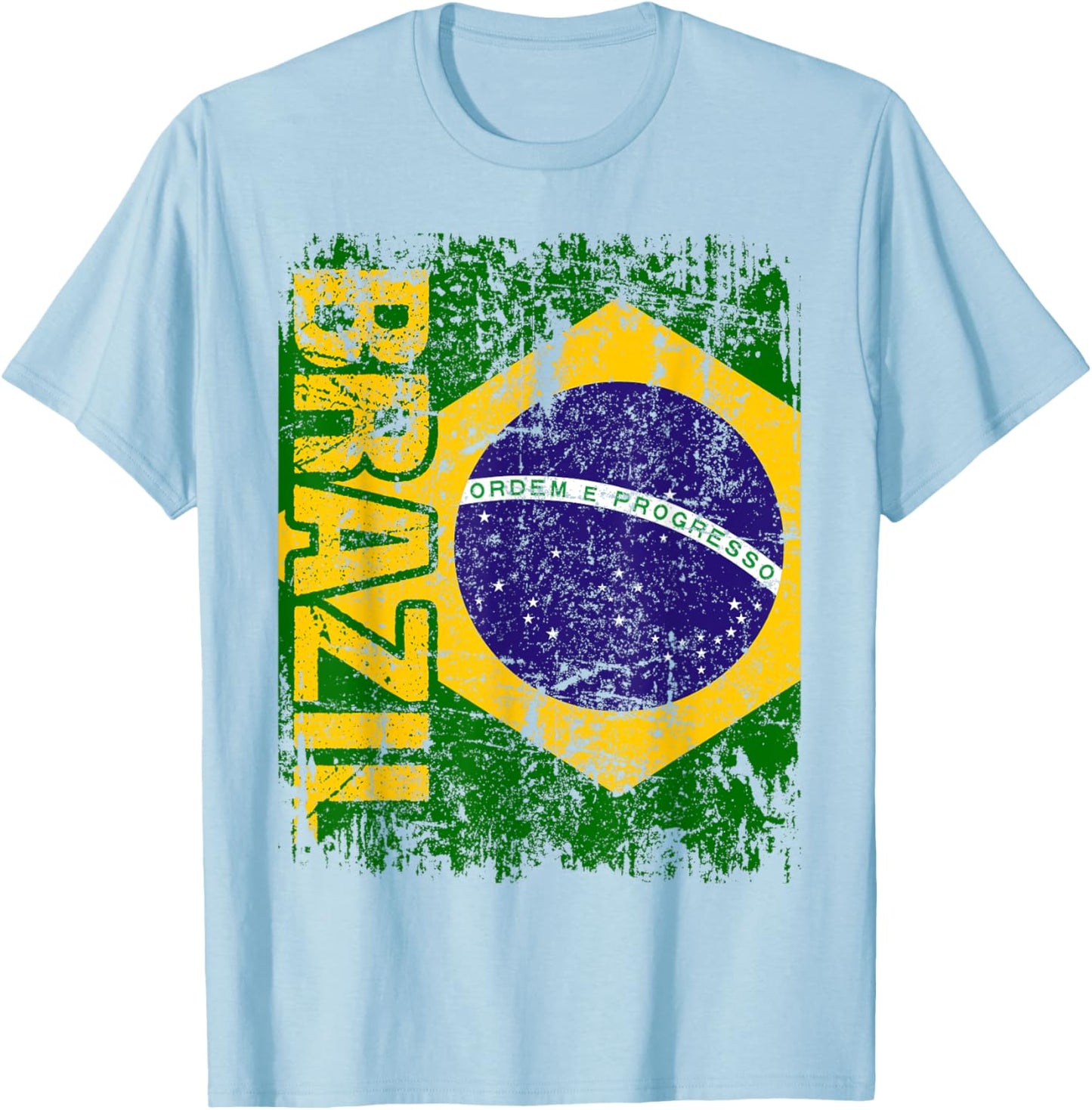 BRAZIL BRASIL Flag Vintage Distressed BRAZIL T-Shirt - T-Shirt | Light Blue