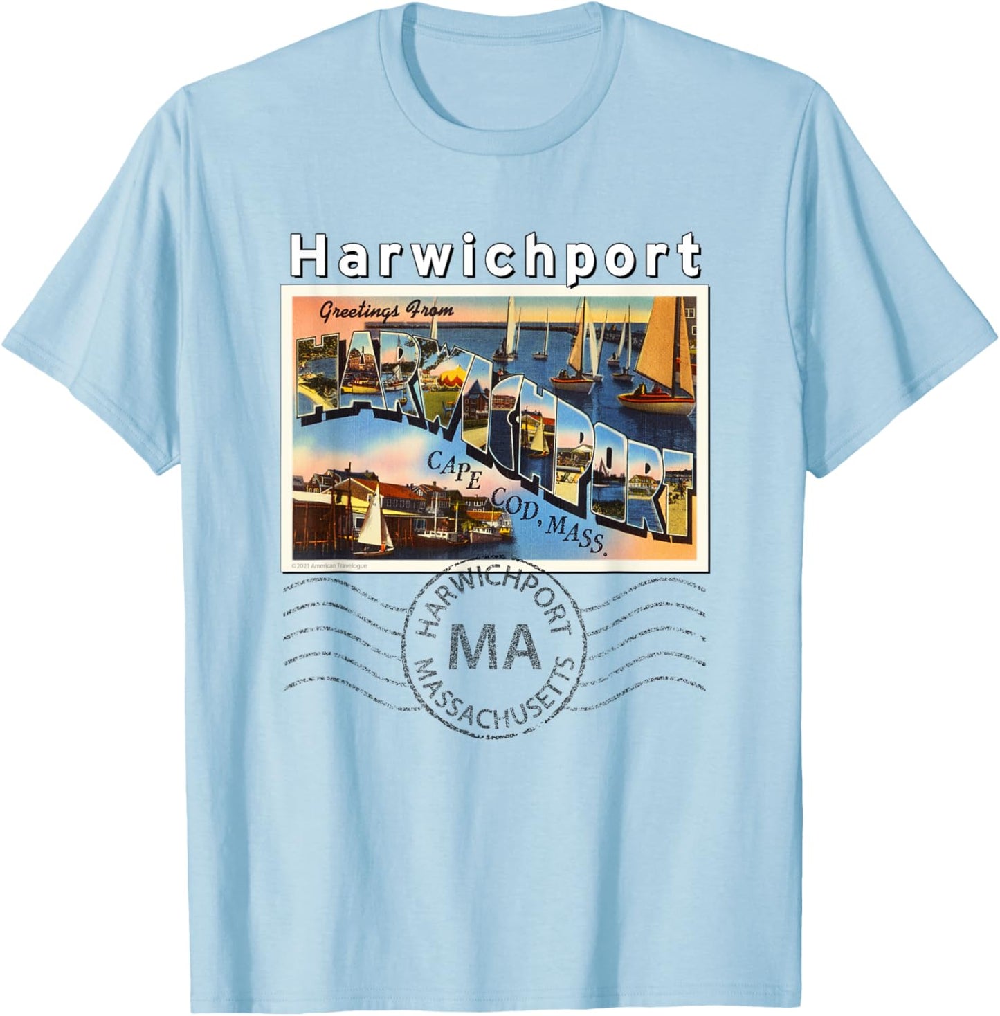 Harwichport Massachusetts MA Postcard 2 Postmarked T-Shirt - T-Shirt | Light Blue