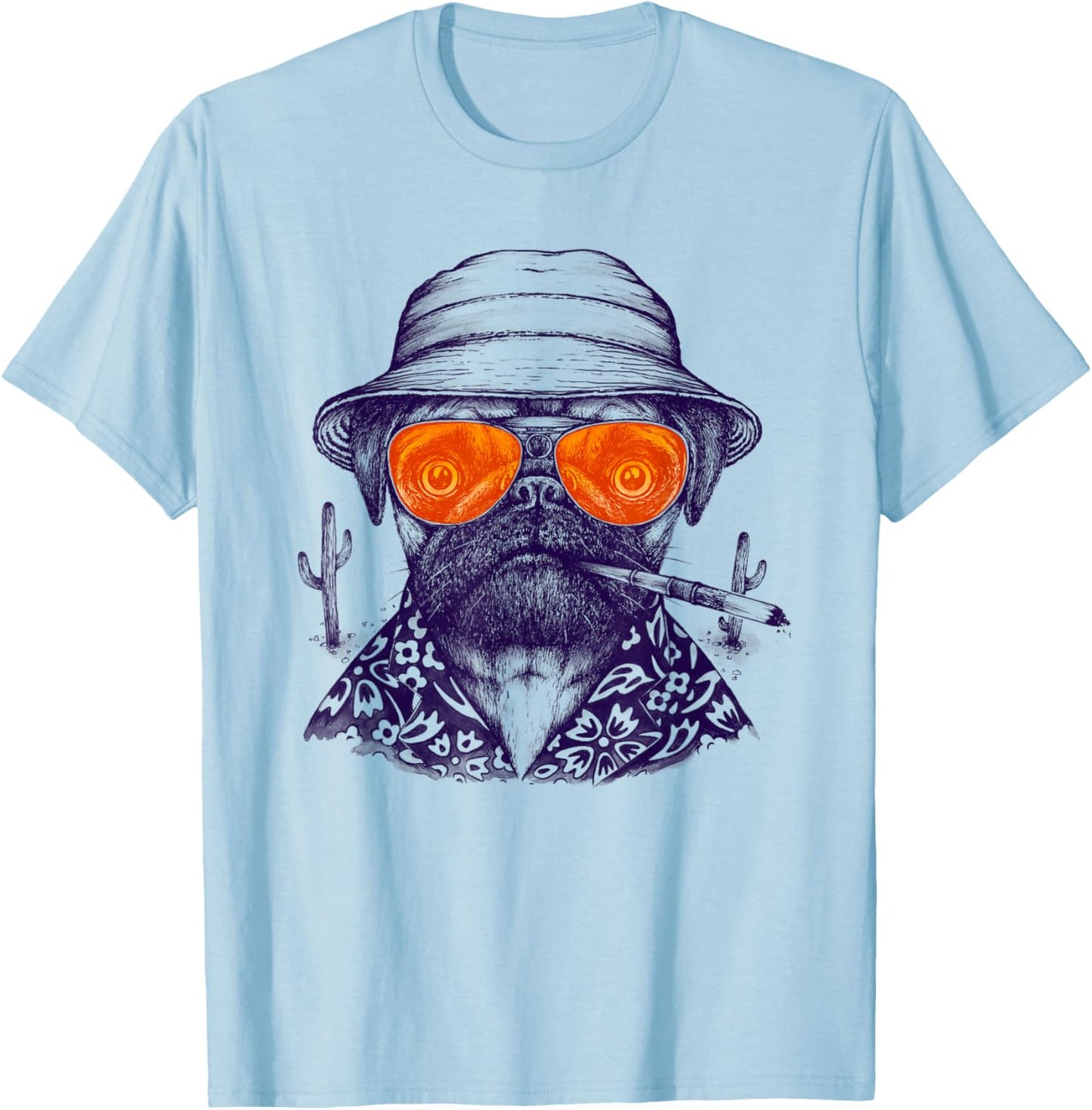 Funny Animals Las Vegas Pug Dog Glasses Pet Movie Parody Art Men Women T-Shirt - T-Shirt | Light Blue