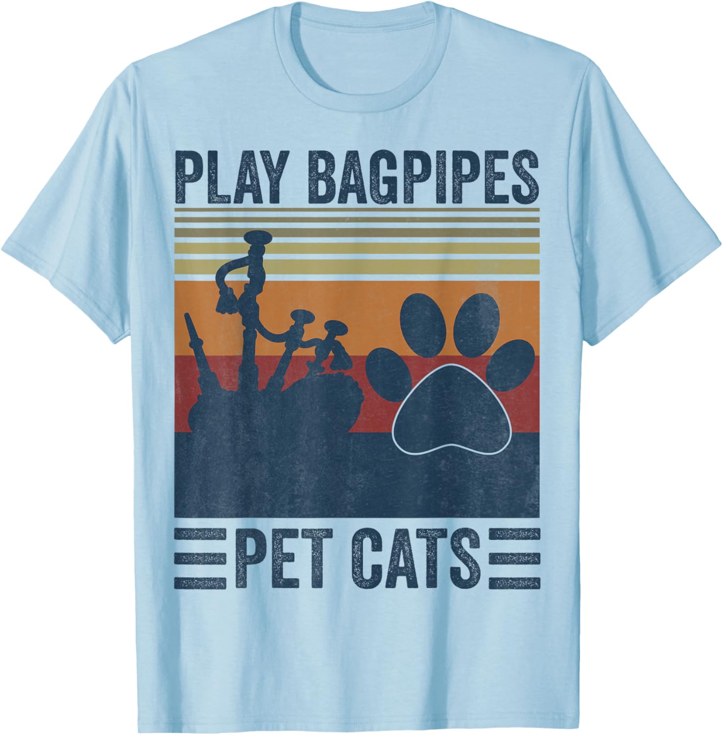 Funny Cat lover and Bagpipe Player - Pet Cats Play Bagpipes T-Shirt - T-Shirt | Light Blue