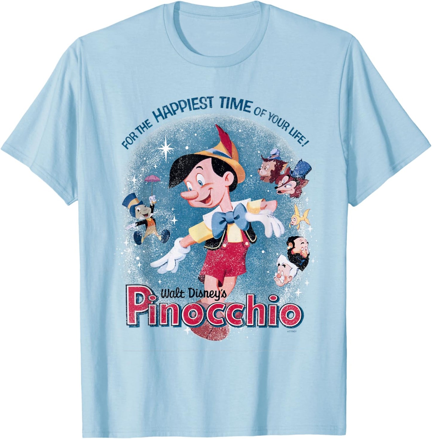 Disney Pinocchio For The Happiest Time In Your Life Retro T-Shirt - T-Shirt | Light Blue