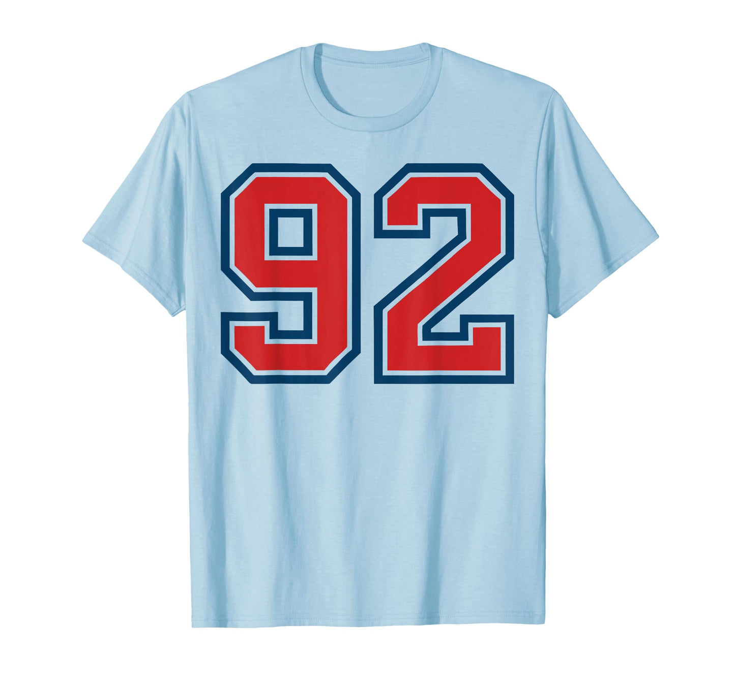 Red and Blue Sports Number 92 Jersey Uniform Player Fan T-Shirt