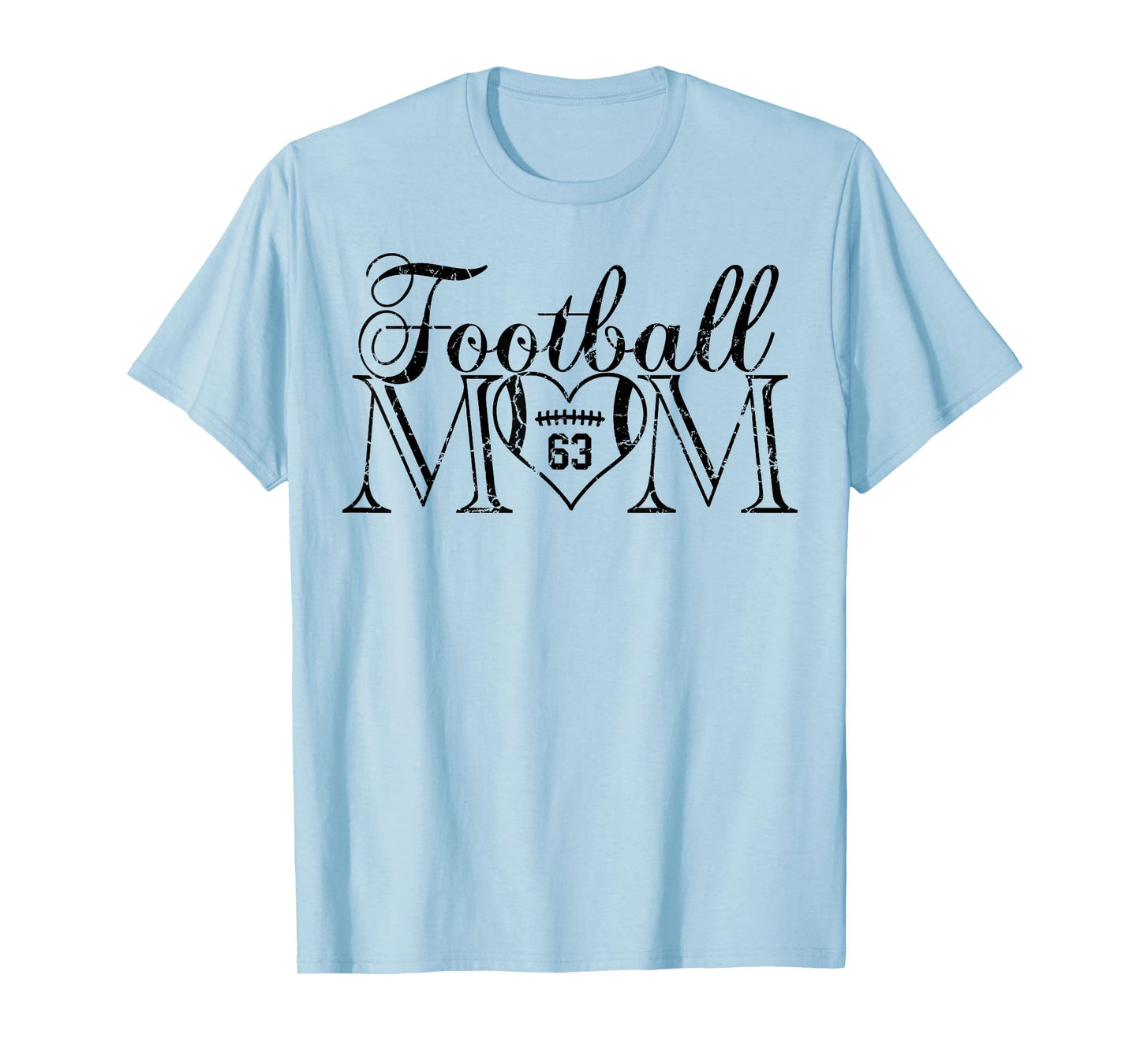 Cute Football Mom Black Number 63 Jersey Heart #63 Game Day T-Shirt