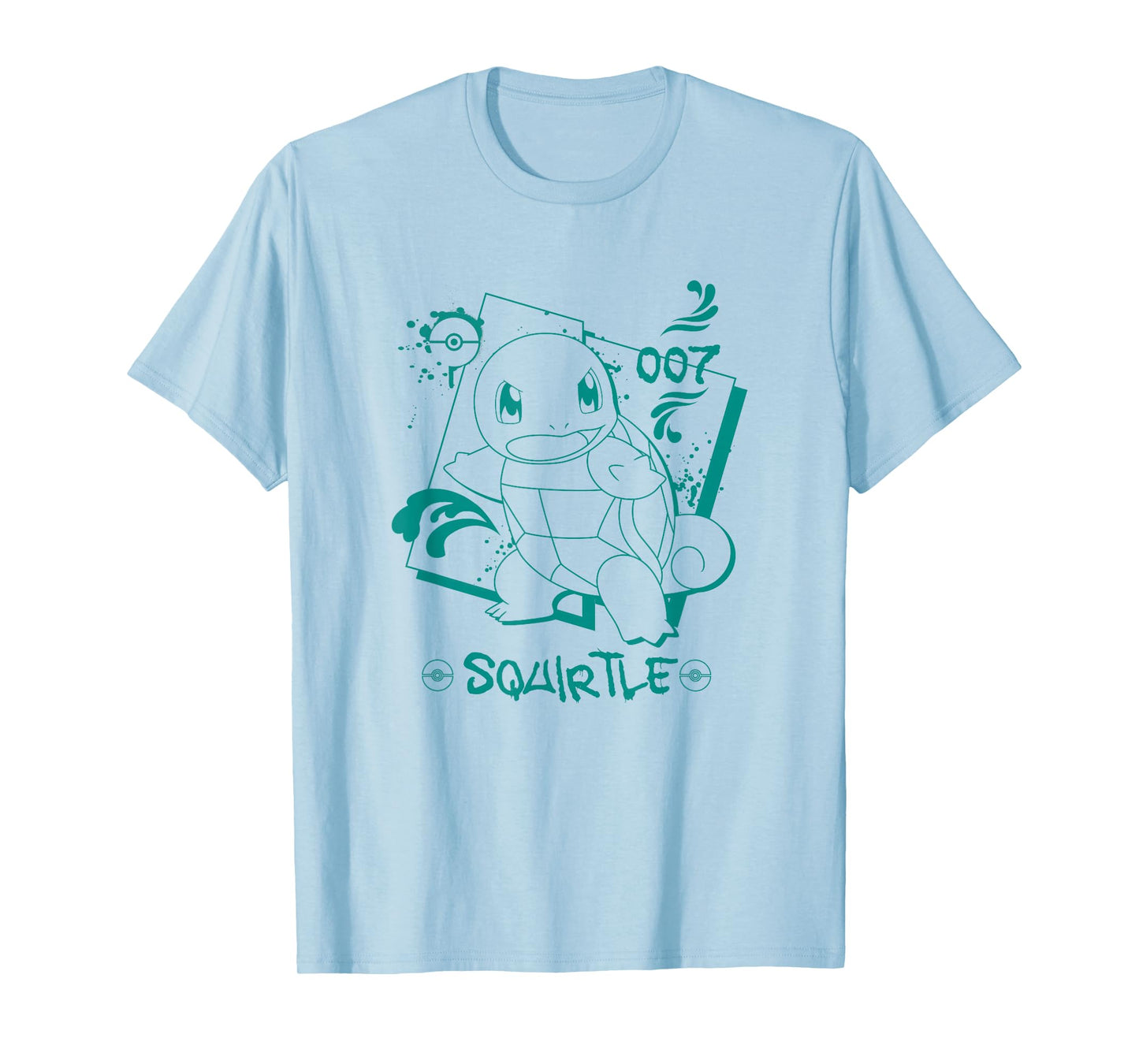 Pokémon Squirtle 007 Graffiti Paint Drip Sketch Portrait T-Shirt