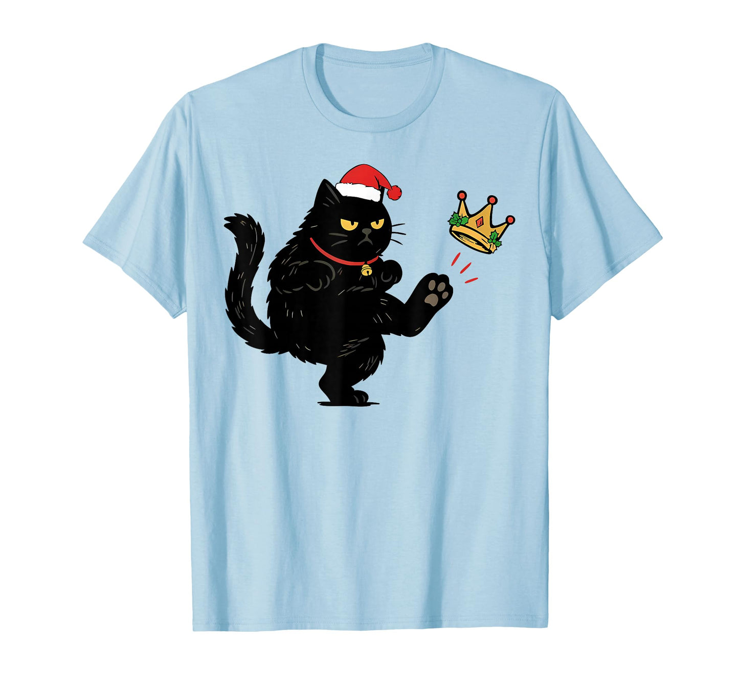 Funny No Kings Black Cat Christmas Santa Hat T-Shirt