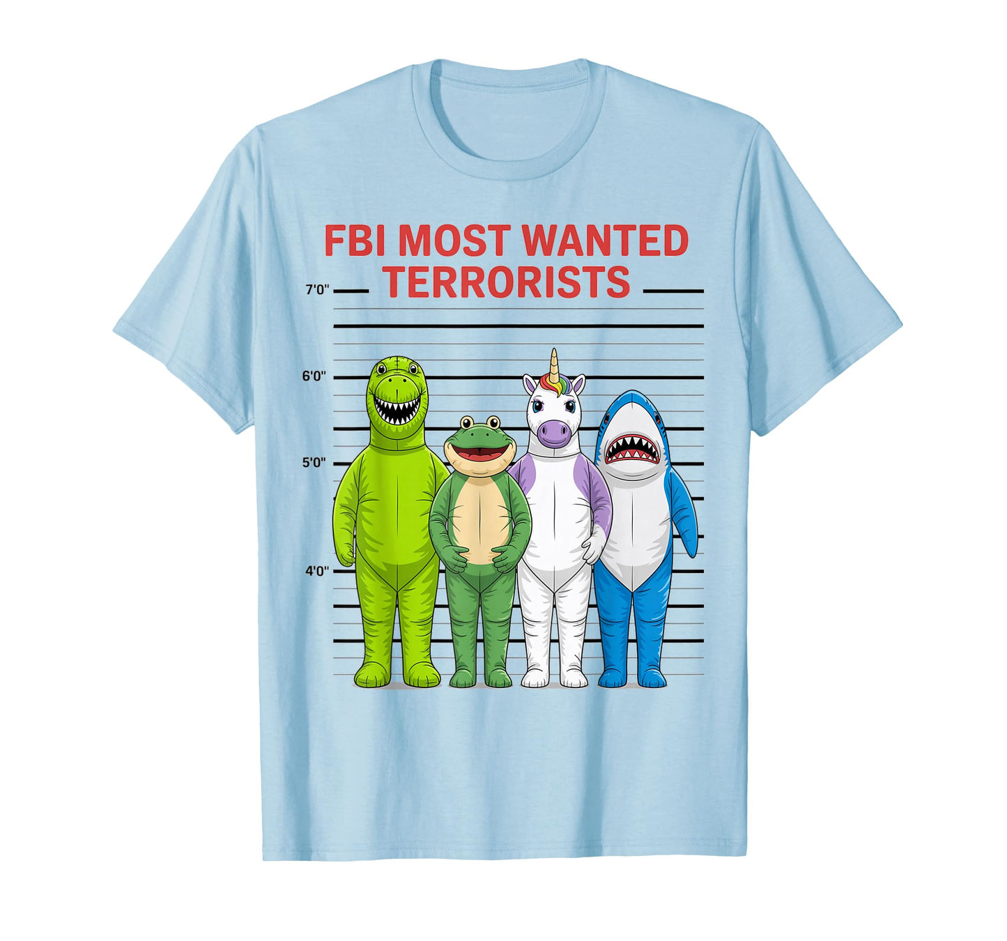 Frog Resist Fascism No Kings Unicorn Dinosaur Shark Mugshot T-Shirt