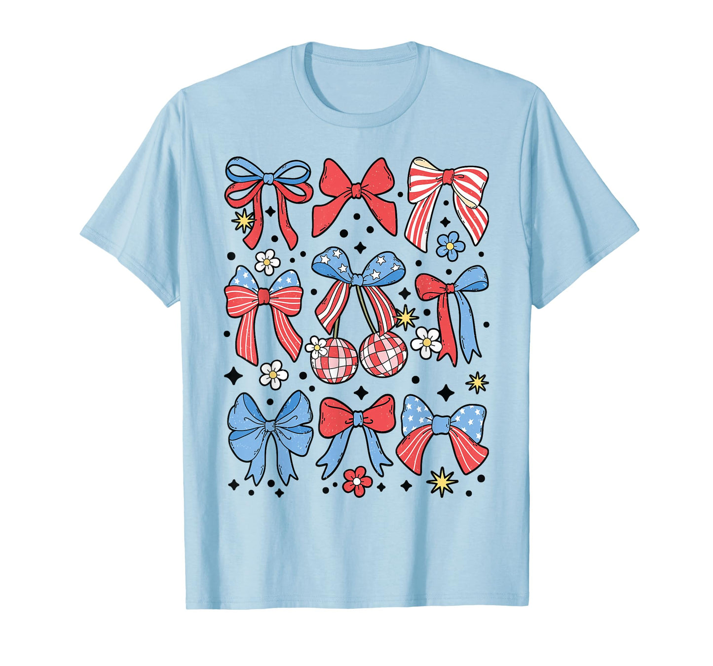 Coquette Bow 4th of July Preppy USA American Flag Girl Women T-Shirt