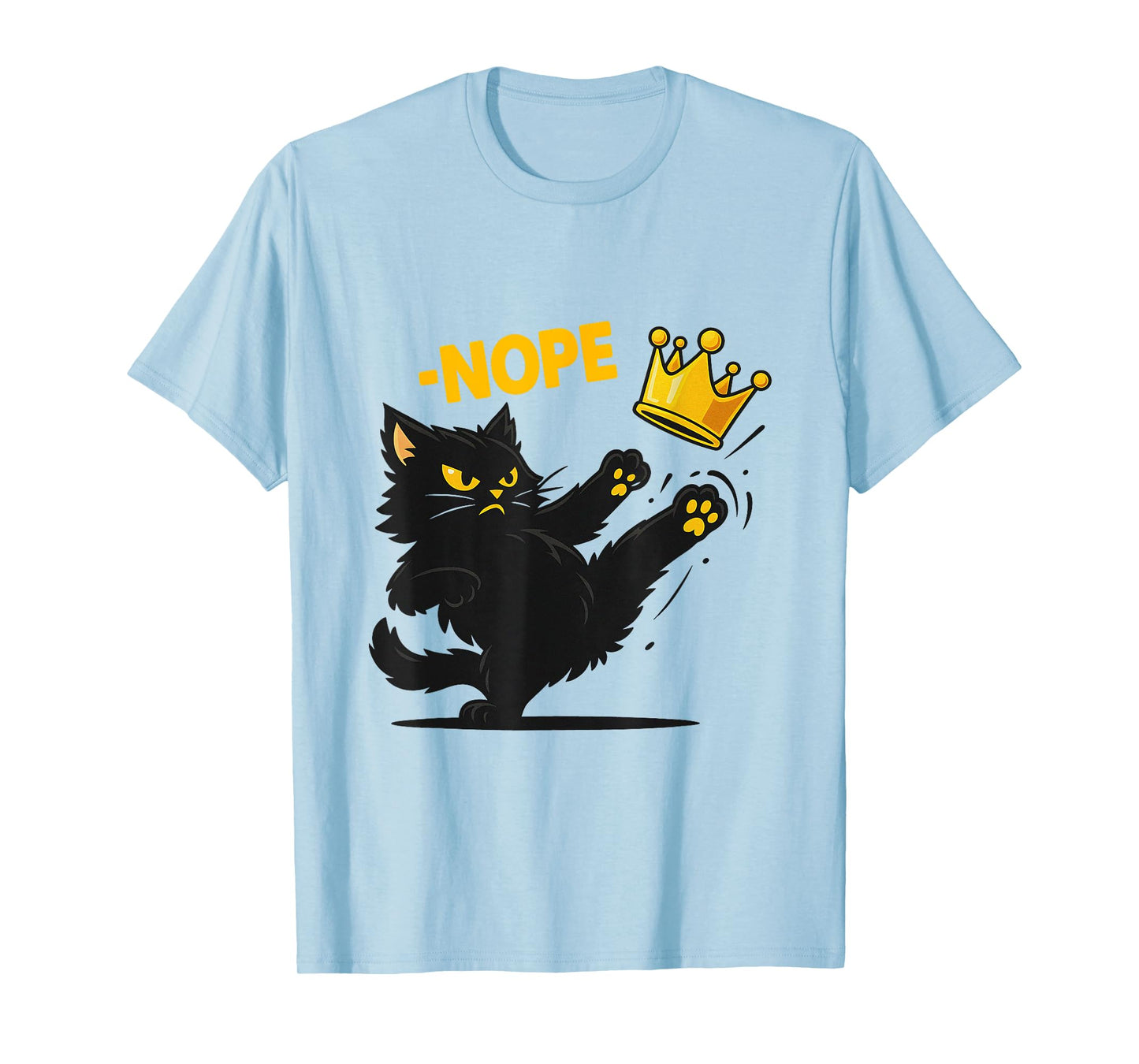 No Kings In America Black Cat Funny Cat Kicking Crown T-Shirt for Men Women