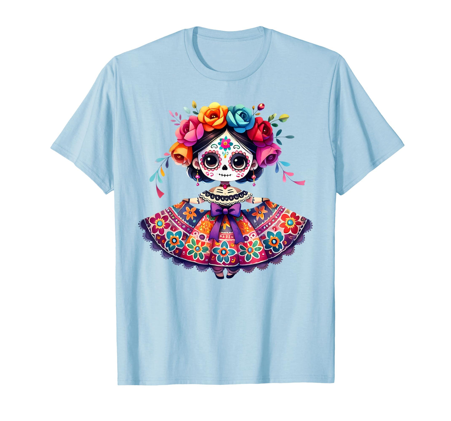 Day The Dead Little Girl Skeleton Dia De Los Muertos Kids T-Shirt