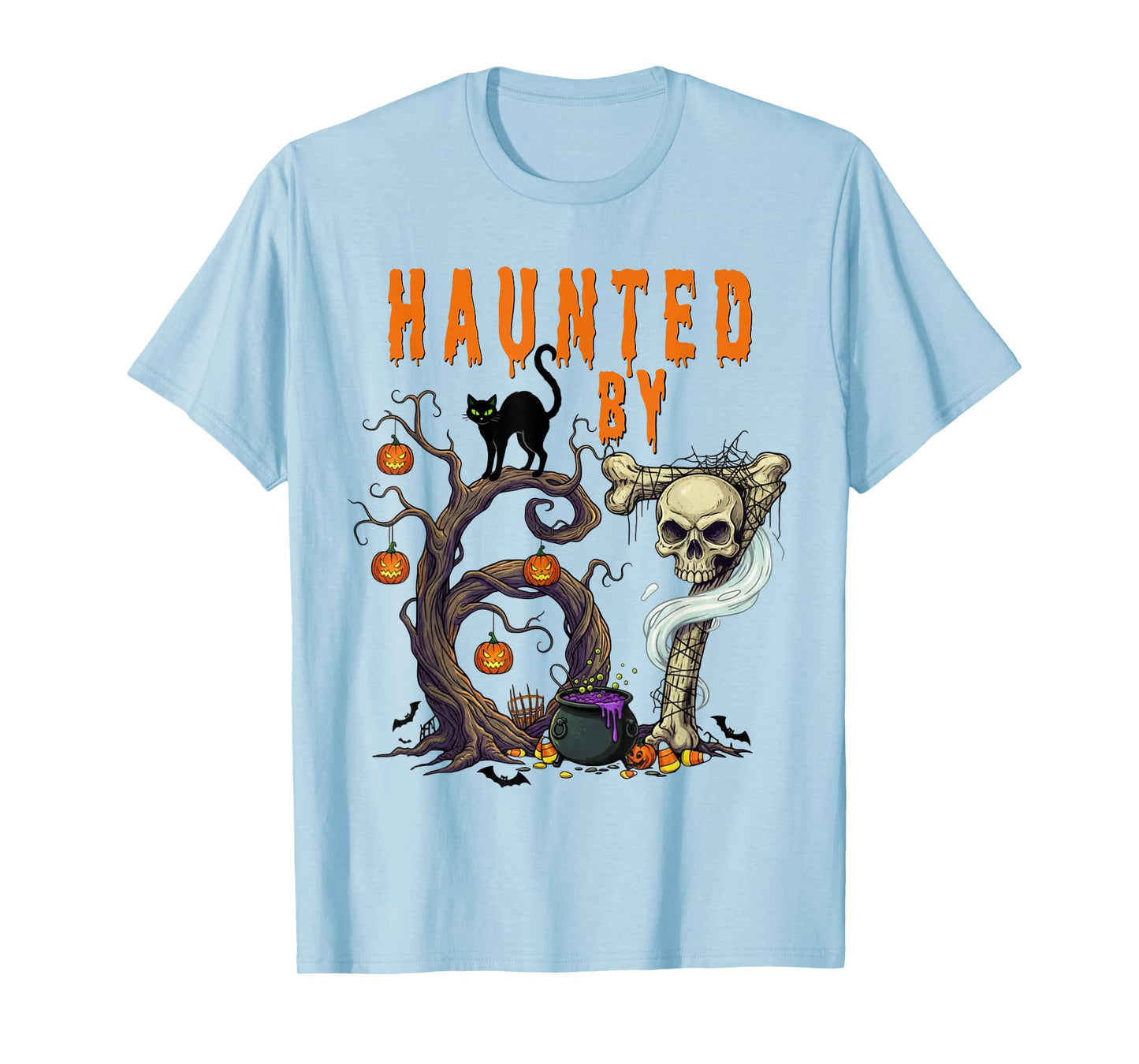 Haunted by 67 - Spooky Black Cat and Skull Halloween Costume T-Shirt