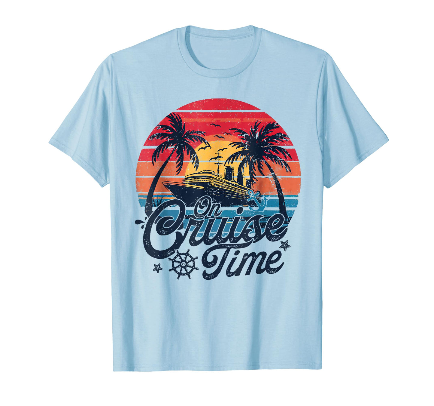 Retro Sunset Cruising On Cruise Time Hello Summer Vacation T-Shirt