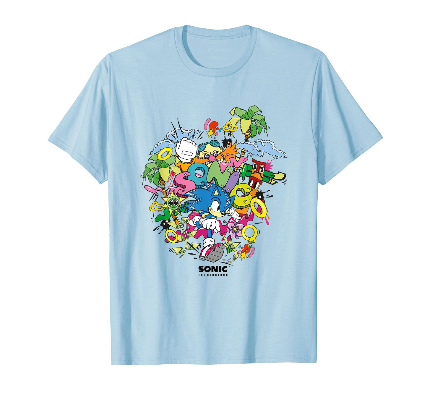 Sonic The Hedgehog Ruining Eggman's Plan Colorful Collage T-Shirt