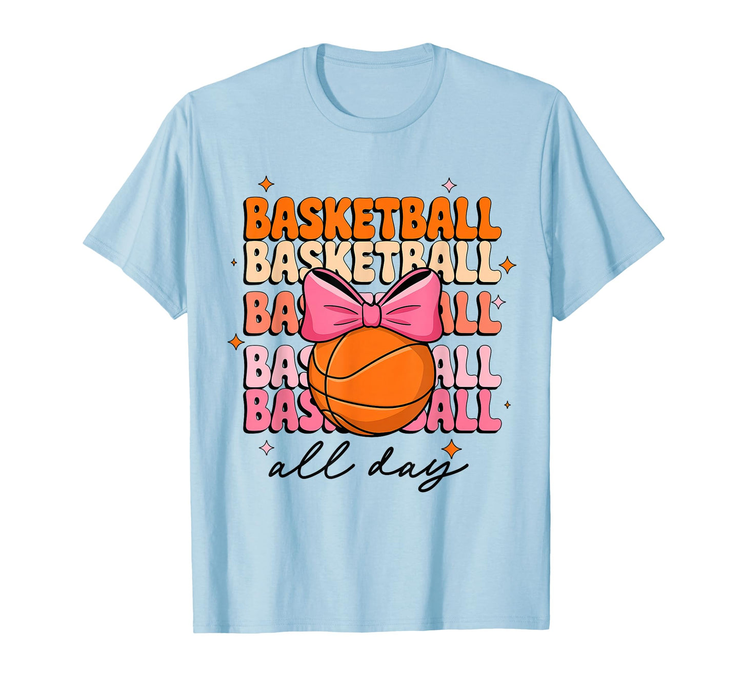 Groovy Basketball Girl Women Coquette Bow Basketball All Day T-Shirt