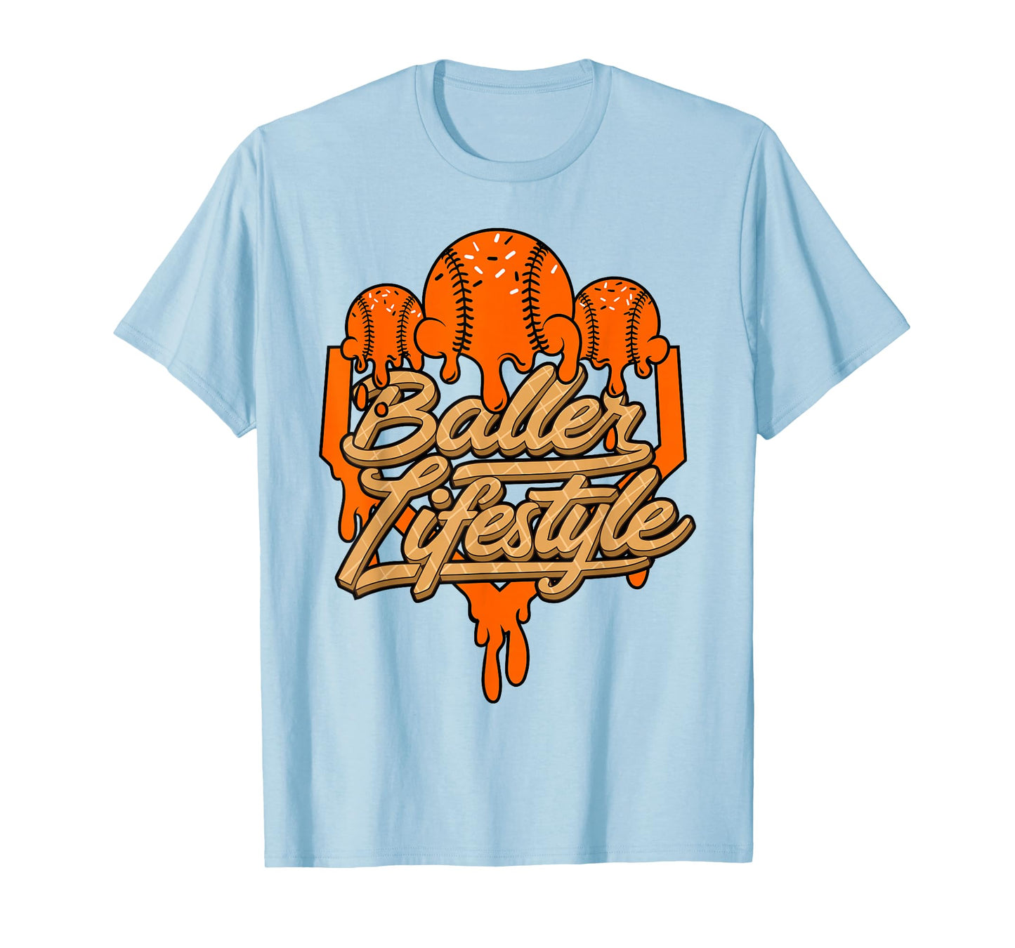 Baseball Lifestyle Home Plate Orange Ice Cream Drip Men Boys T-Shirt