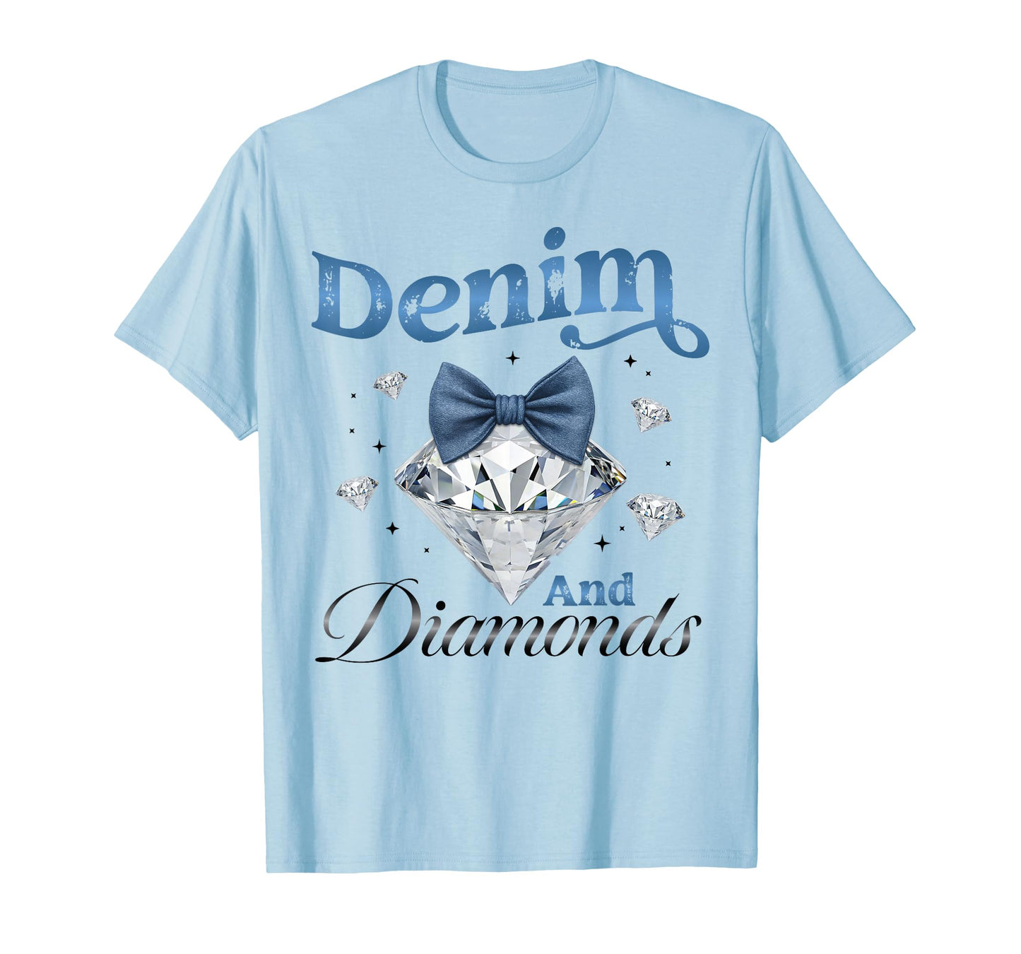 Denim And Diamonds Bow Ladies Girls Women T-Shirt