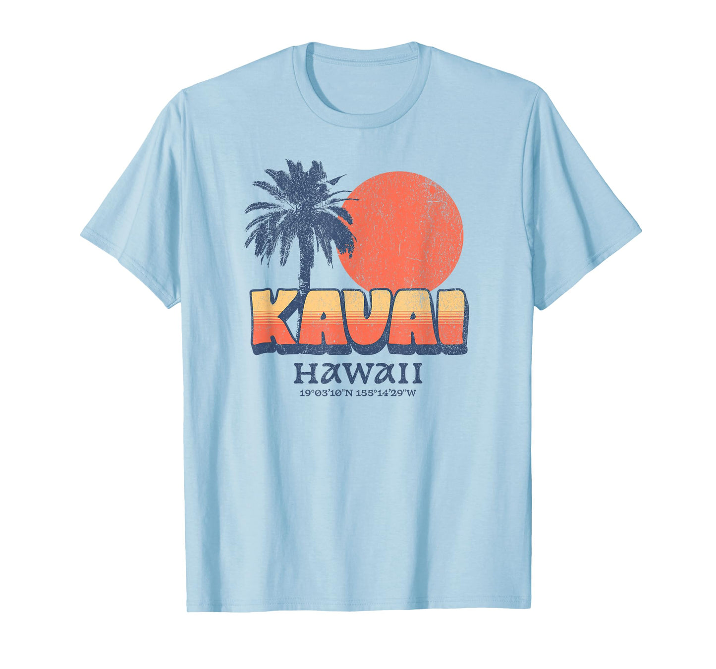 Kauai Hawaii Retro Sunset Palm Tree Cute Hawaiian Beach T-Shirt