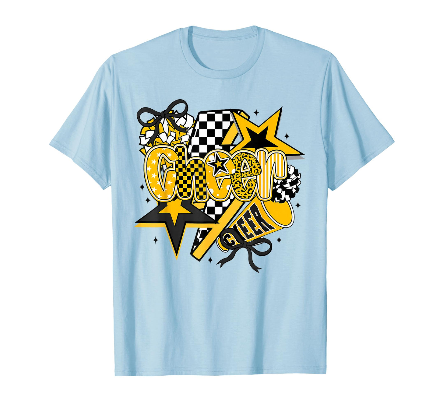 Preppy Game Day Cheer Mom Cheerleader Go Cheer Gold Black T-Shirt