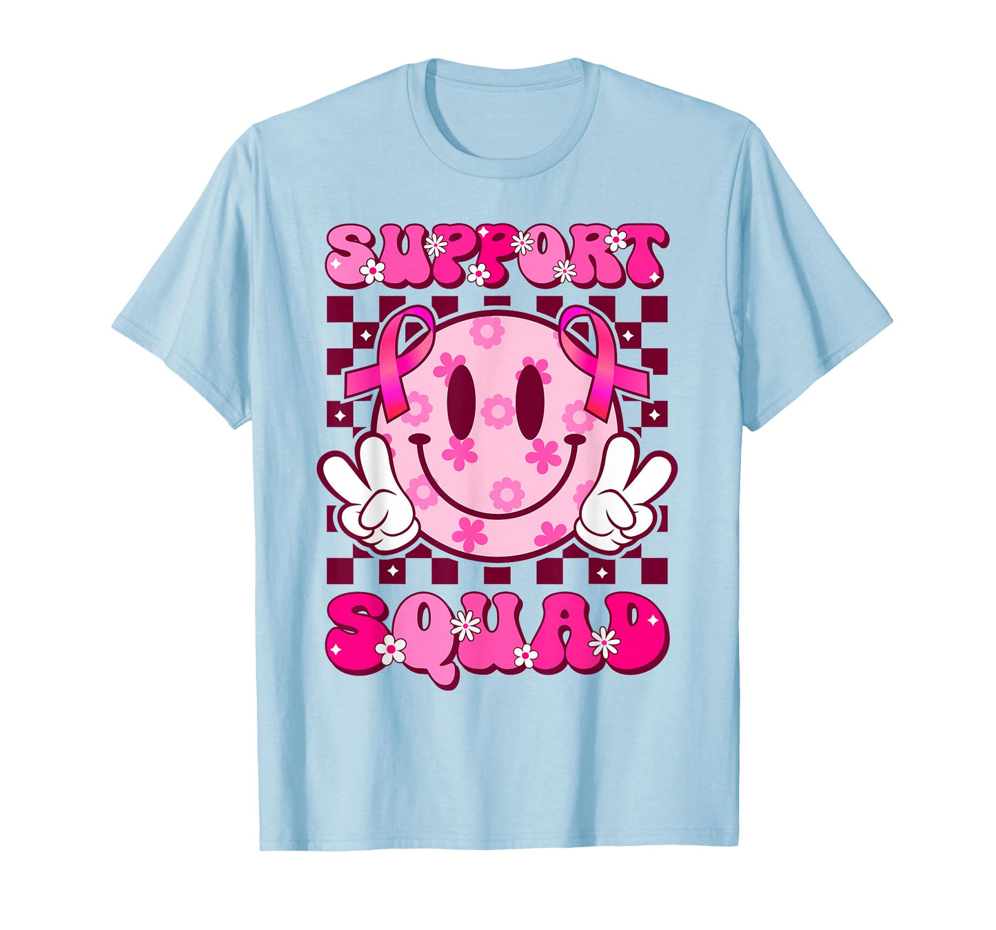 Groovy Smile Face Pink Ribbon Support Squad Breast Cancer T-Shirt