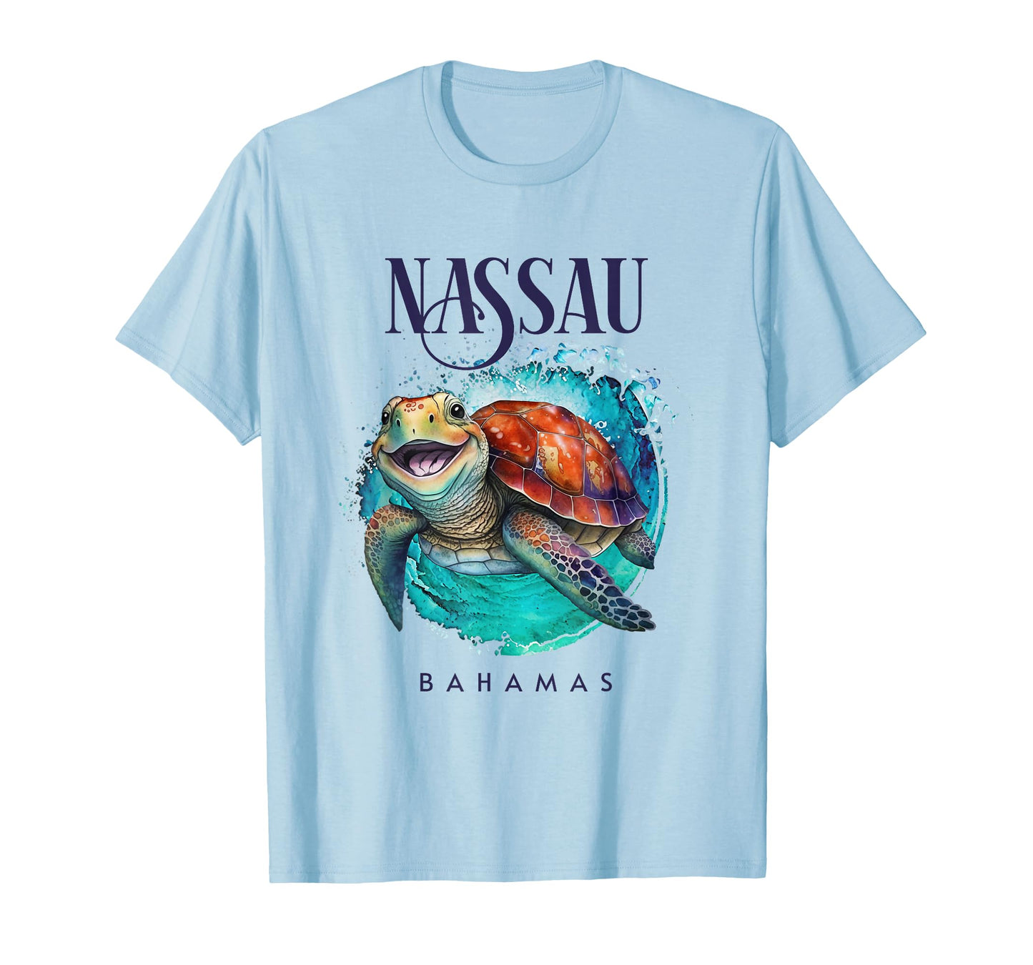 Nassau Bahamas Watercolor Happy Sea Turtle T-Shirt