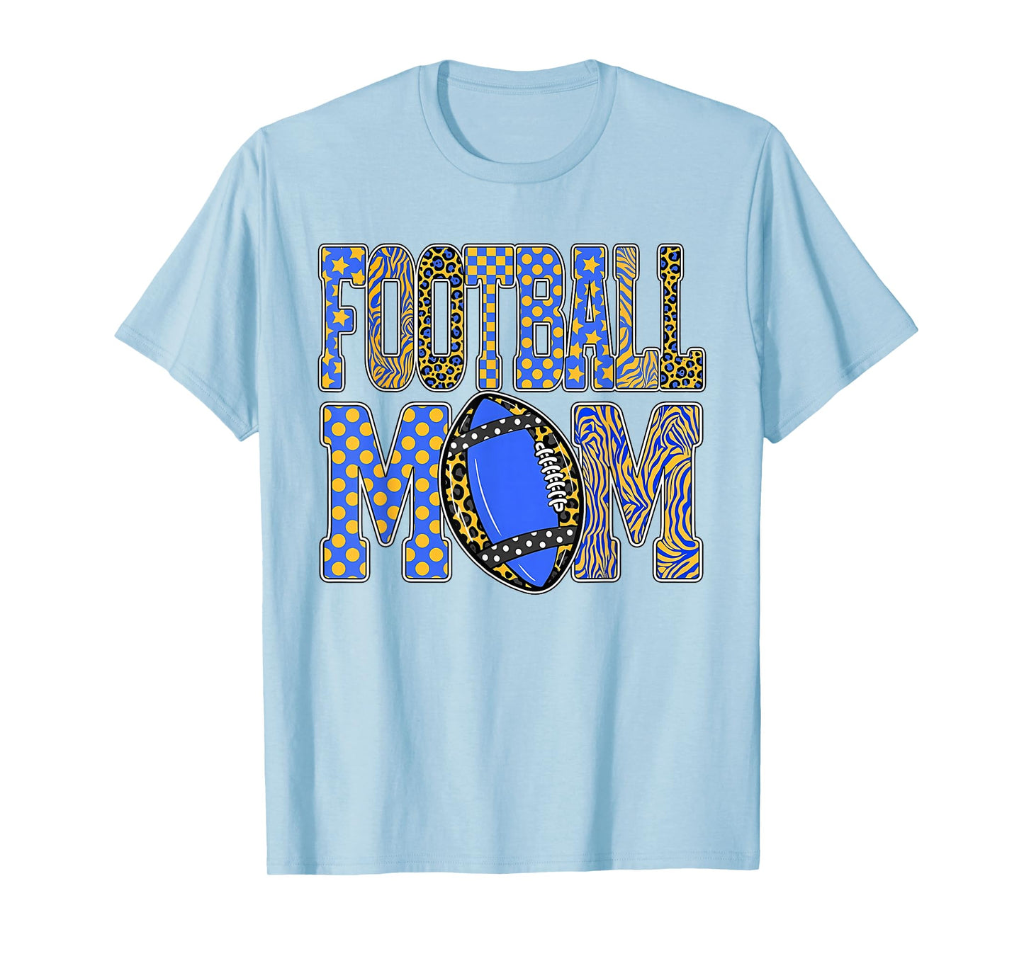 Leopard Blue Gold Checkered Football Touchdown Season T-Shirt