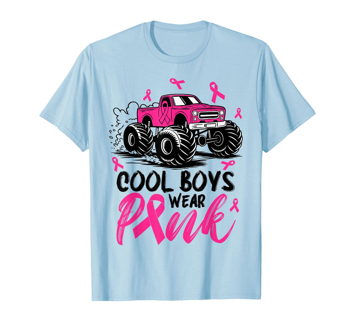 Monster Truck Cool Boys Wear Pink Breast Cancer Awareness T-Shirt
