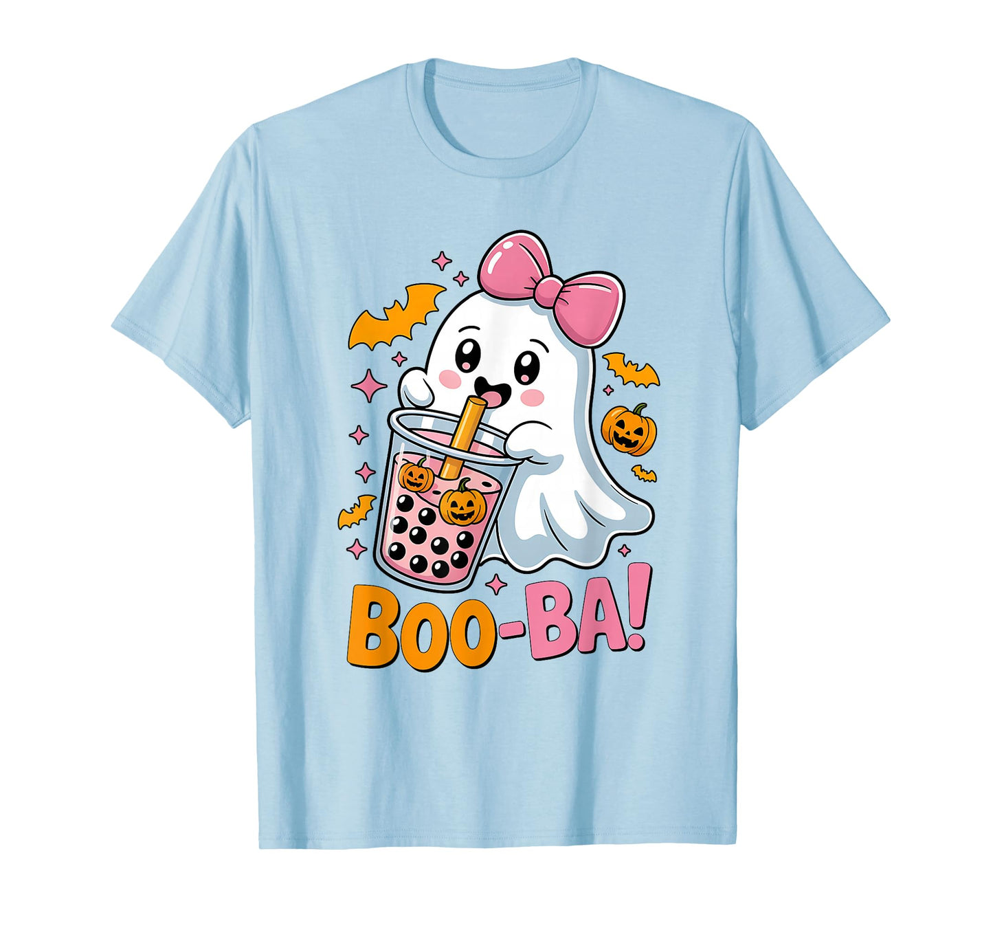 Kawaii Boba Cute Boo Ghost Halloween Girl Women Coquette Bow T-Shirt
