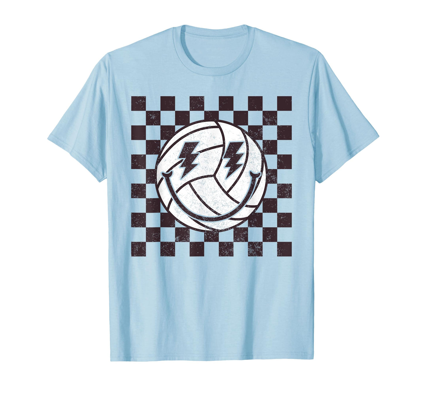 Checkered Volleyball Smile Face Lightning Bolt T-Shirt