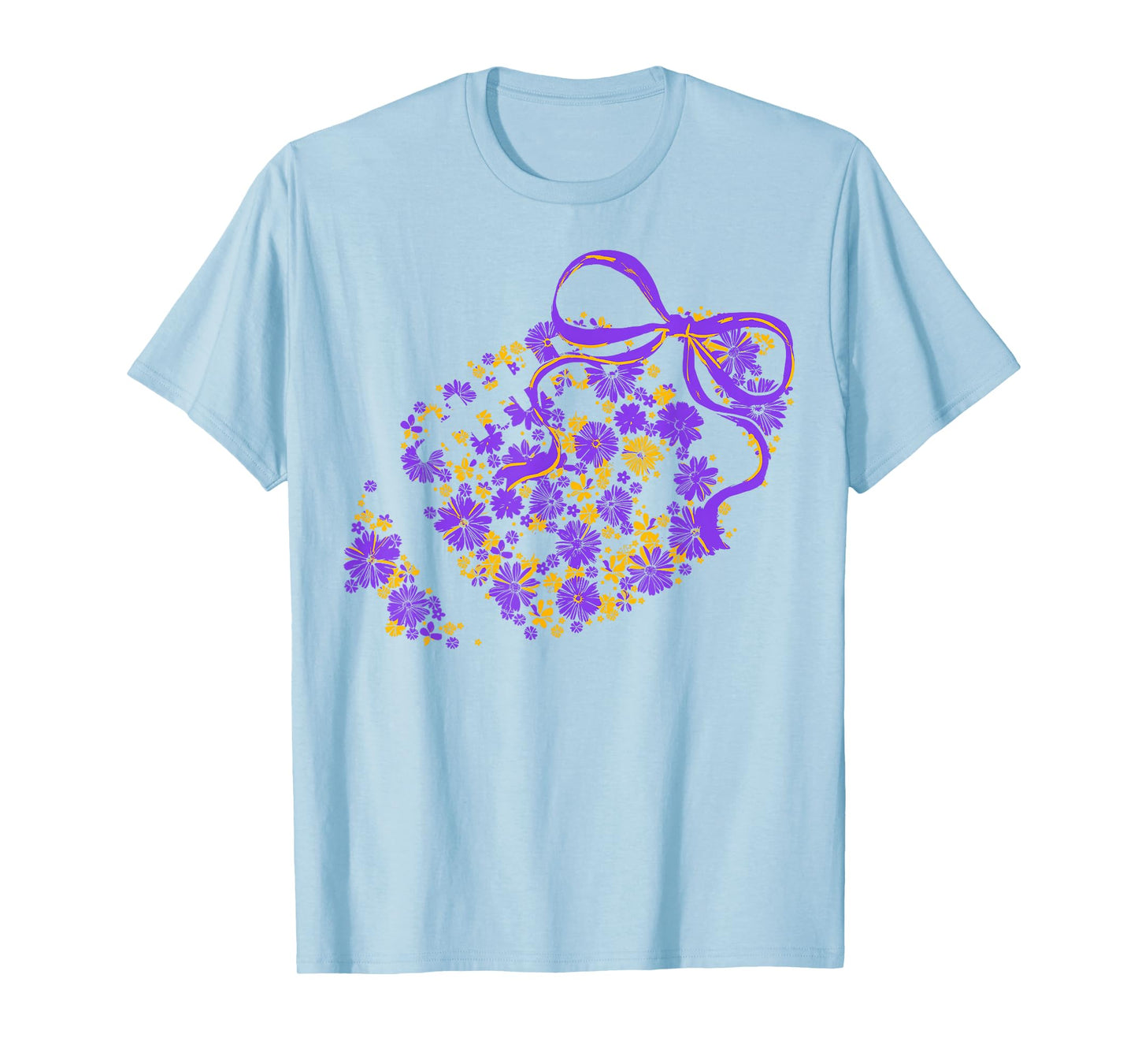 Floral Football Game Day Coquette Team Spirit Purple & Gold T-Shirt