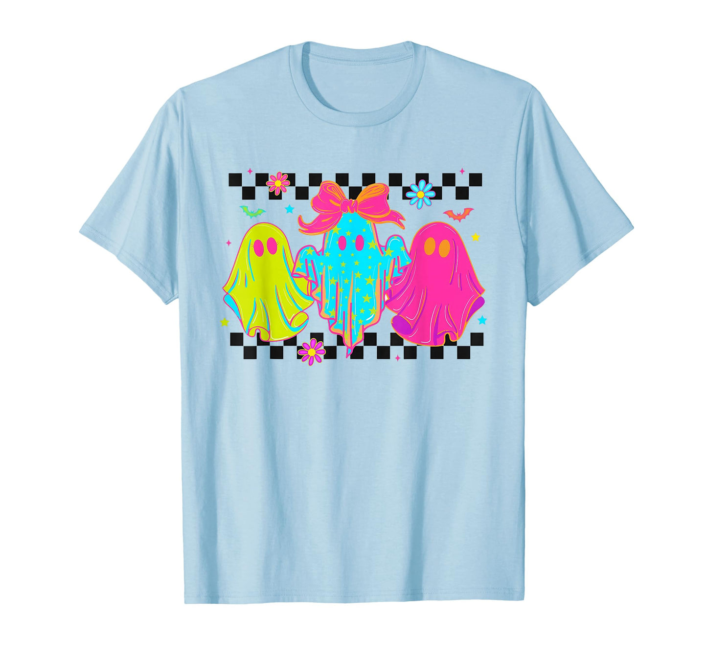 Checkered Neon Halloween Ghost T-Shirt
