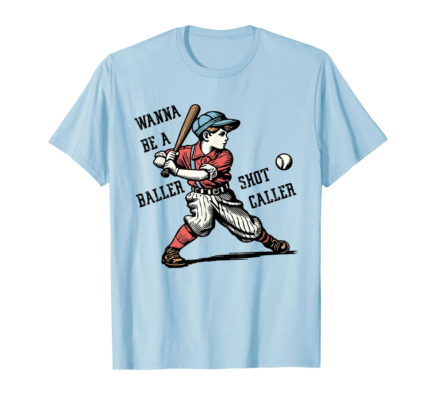 Wanna Be A Baller Shot Caller Retro Game Day Baseball Boy T-Shirt