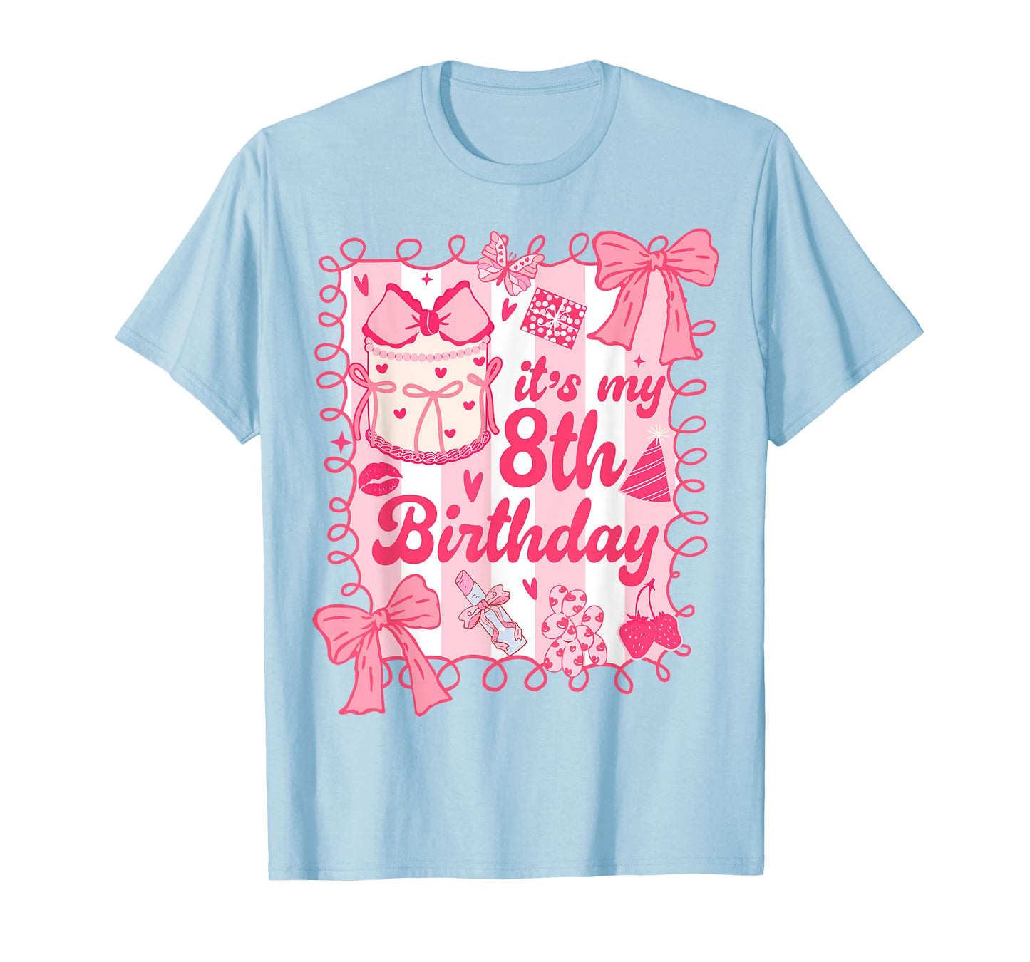 Kid It's My 8th Birthday Coquette Aesthetic 8 Years Old Girl T-Shirt