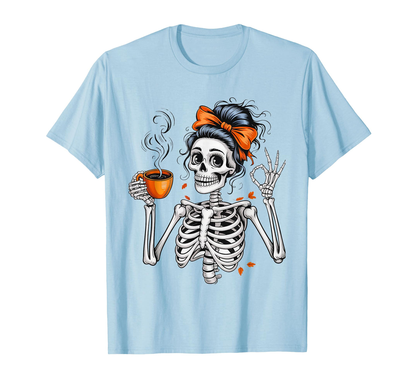 Halloween Skeleton Coffee Messy Bun for Women Halloween T-Shirt
