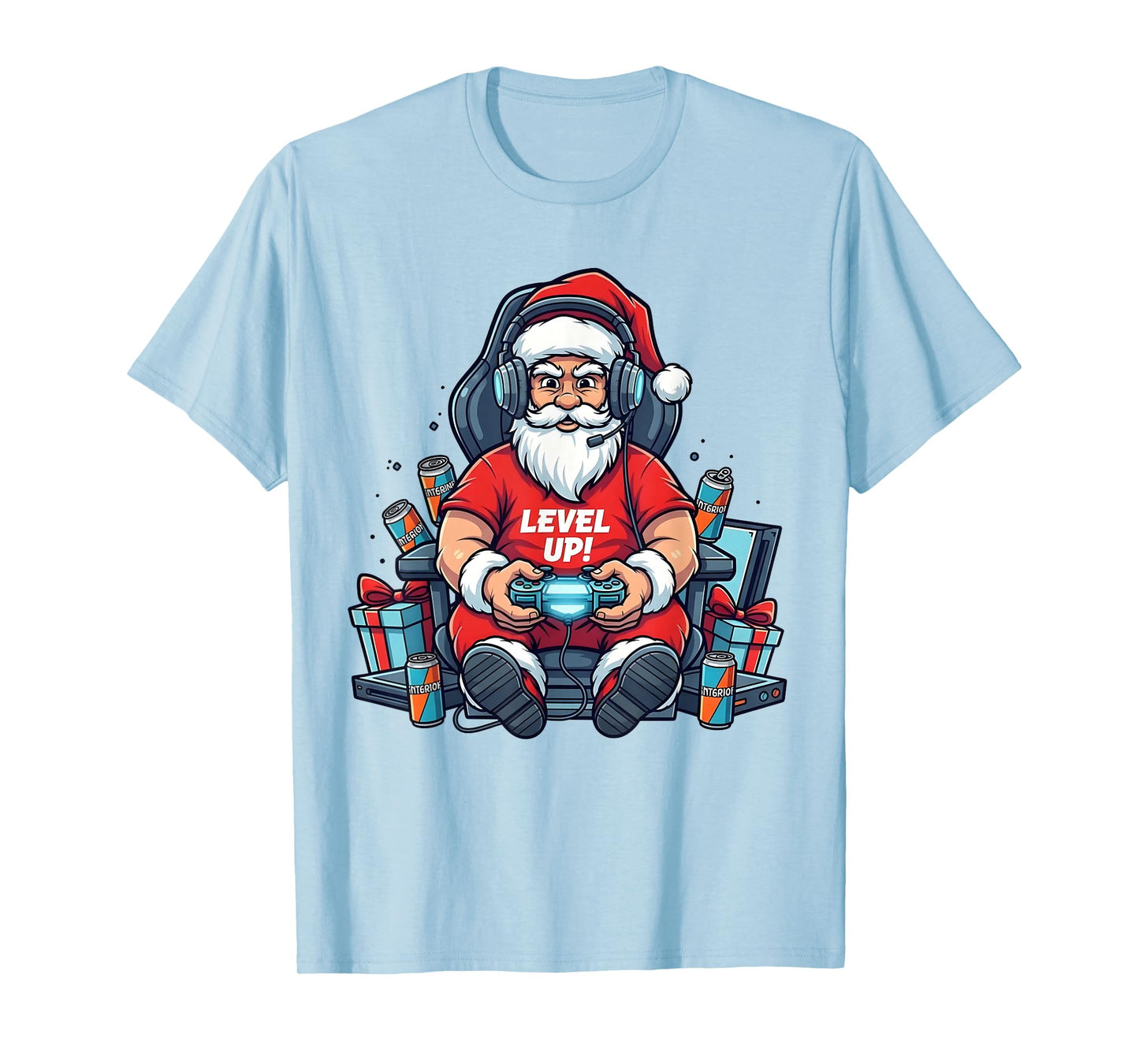 Santa Level Up Funny Gamer Holiday Christmas Video Game Art T-Shirt