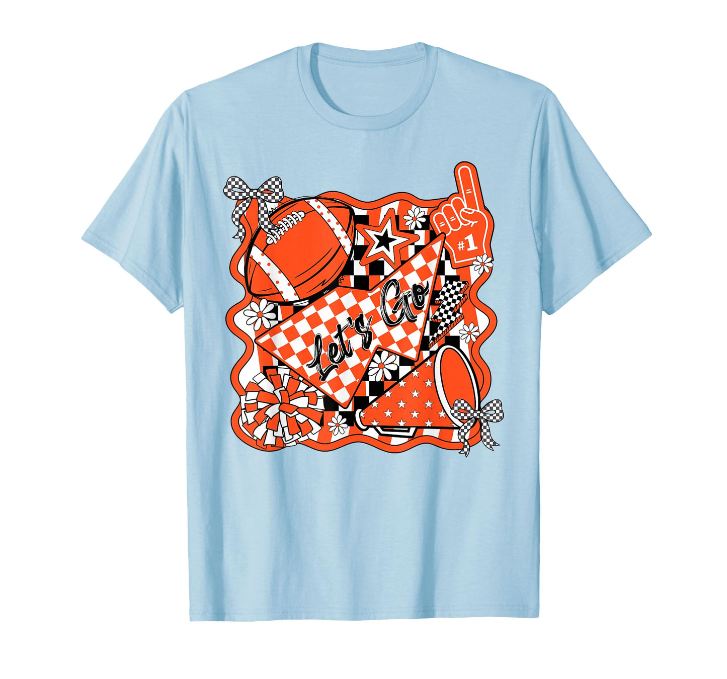 Let's Go Team Spirit Football Coquette Bow Game Day Orange T-Shirt