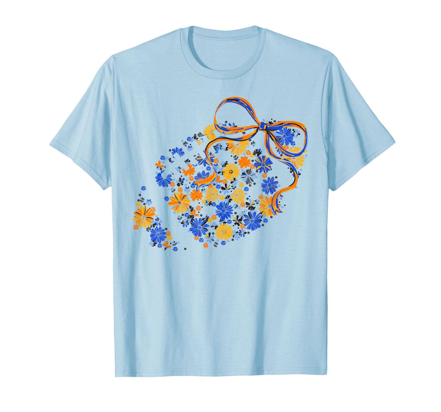Floral Football Game Day Coquette Team Spirit Blue & Gold T-Shirt