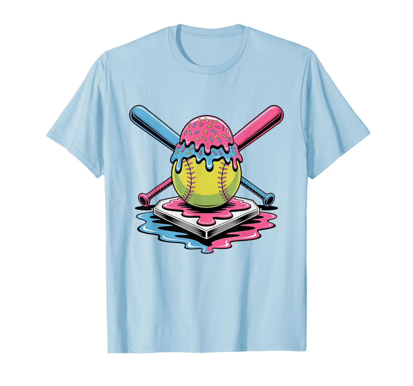 Softball Ice Cream Drip T-Shirt - Cute Softball Player T-Shirt