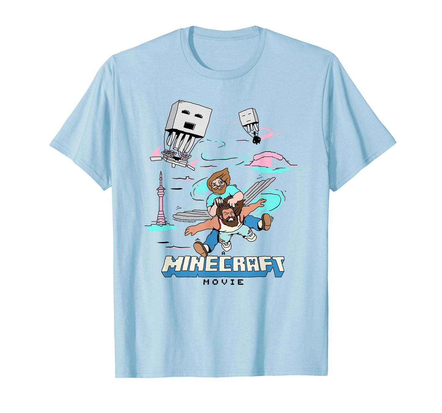 A Minecraft Movie Steve And Garret Escape Using Elytras T-Shirt